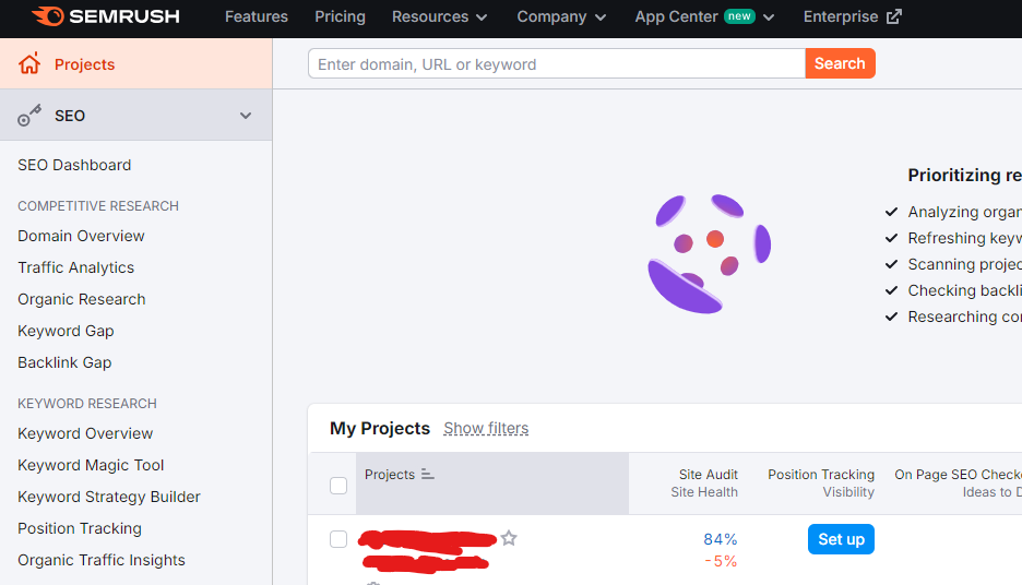 SEMrush Dashboard
